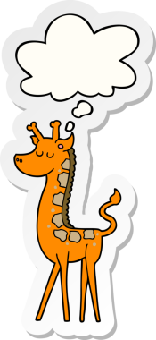 Düşünce baloncuklu karikatür zürafası insan tarafından çizilmiş bir çıkartma.