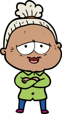 Bir insan tarafından çizilmiş mutlu yaşlı kadın çizgi filmi.