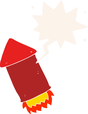 bir insan tarafından çizilmiş retro tarzı konuşma baloncuklu çizgi film roketi