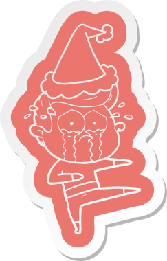 Bir insan tarafından çizilmiş Noel Baba şapkası giyen ağlayan bir dansçının garip çizgi film çıkartması.