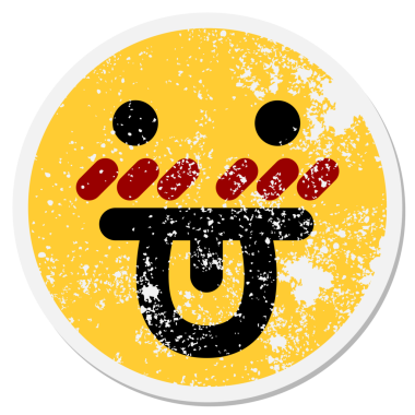 Bir insan tarafından çizilmiş yüzü kızaran dairesel çıkartma.