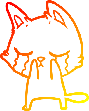 Bir insan tarafından çizilen ağlayan çizgi film kedisinin sıcak çizgi çizgisi.