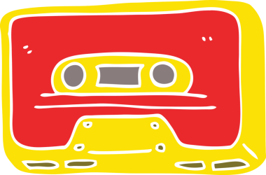 Bir insan tarafından çizilmiş düz renkli eski bir kaset.