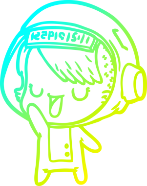 Bir insan tarafından çizilmiş soğuk gradyan çizgili astronot kadın çizimi.