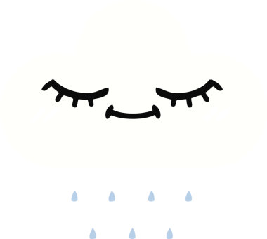 Bir insan tarafından çizilmiş bir yağmur bulutunun düz renkli retro karikatürü