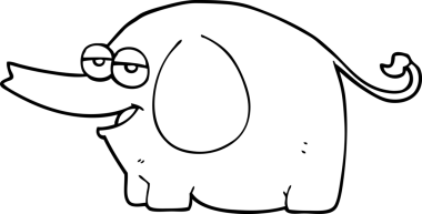 Bir insan tarafından çizilmiş su fışkırtan siyah beyaz bir fil.