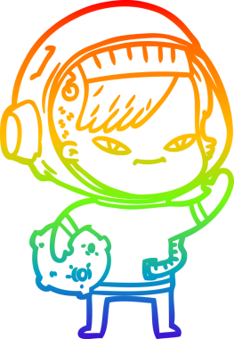 Gökkuşağı gradyan çizgi çizimi bir insan tarafından çizilmiş astronot bir kadın.