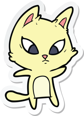 Bir insan tarafından çizilmiş kafası karışmış bir çizgi film kedisinin çıkartması.