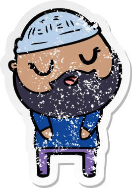 Bir insan tarafından çizilmiş sakallı bir çizgi film karakterinin sıkıntılı çıkartması.