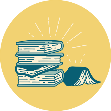 Bir insan tarafından çizilmiş dövme stili kitap yığınının simgesi