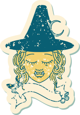 Retro Dövme Biçimi Bir insan tarafından çizilmiş yarım orc cadı yüzü