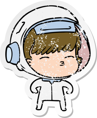 Bir insan tarafından çizilmiş garip bir astronotun sıkıntılı çıkartması.