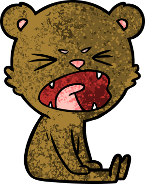 Bir insan tarafından çizilmiş kızgın çizgi film ayısı.