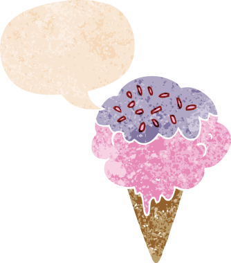 Bir insan tarafından çizilmiş grunge dertli retro tarzı konuşma baloncuklu çizgi film dondurması.