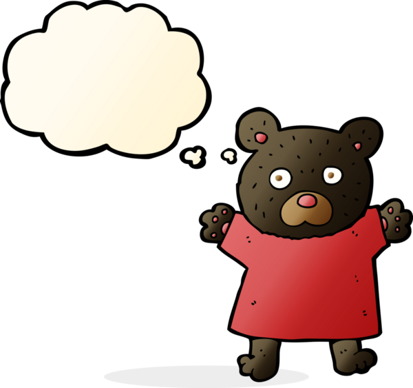 Bir insan tarafından çizilmiş düşünce baloncuğu olan sevimli siyah ayı.