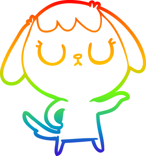 Gökkuşağı gradyan çizimi. Bir insan tarafından çizilmiş şirin bir köpek çizimi.