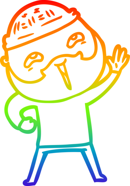 Bir insan tarafından çizilmiş mutlu sakallı bir adamın çizgi çizimi.