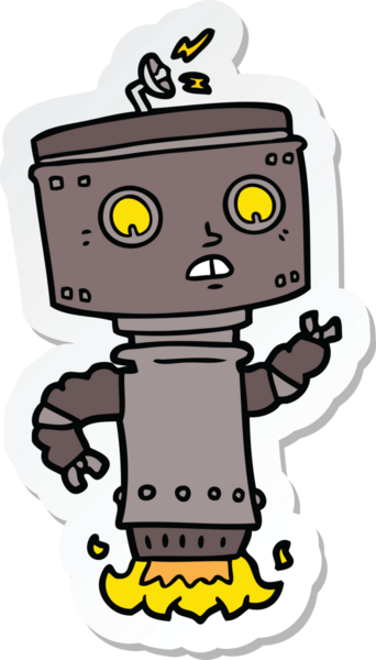 Bir insan tarafından çizilmiş robot çizgi film etiketi.