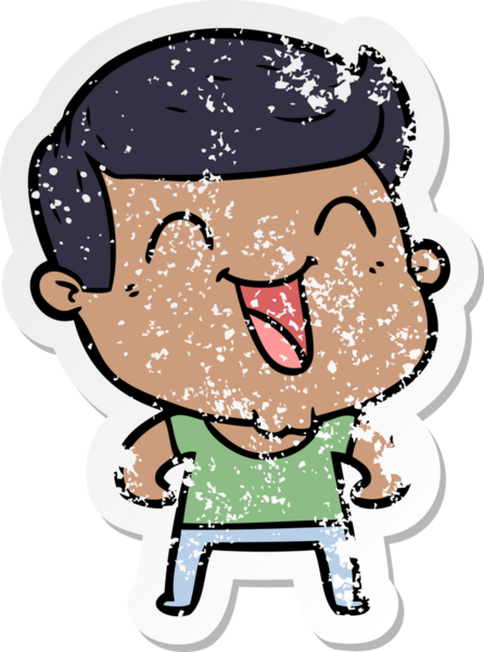 Bir insan tarafından çizilmiş gülen karikatür adamın sıkıntılı çıkartması.