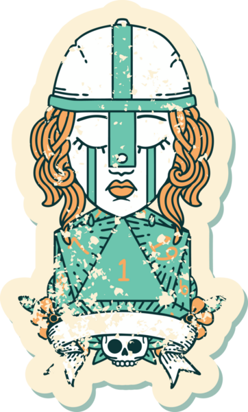 Retro Dövme Tarzı Ağlayan İnsan Dövüşçüsü Bir insan tarafından çizilmiş doğal bir D20 zarıyla