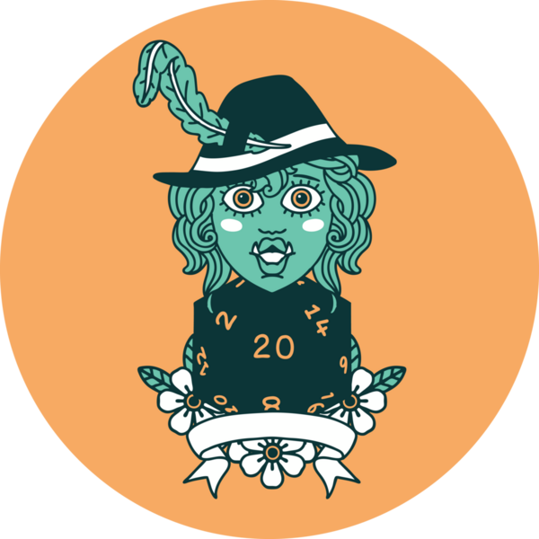 Bir insan tarafından çizilmiş 20 zarlı yarım ork ozan simgesi