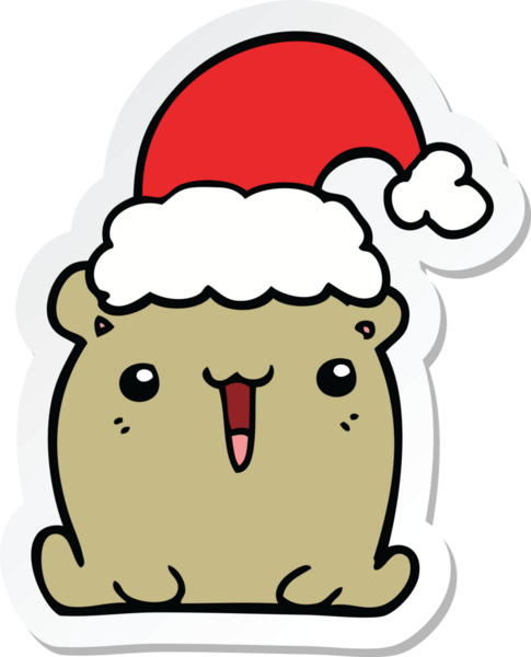 Bir insan tarafından çizilmiş Noel şapkalı şirin bir ayının çıkartması.