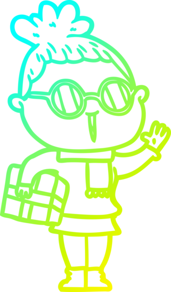 Bir insan tarafından çizilmiş gözlüklü bir karikatür kadın çizimi.