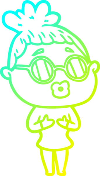 Bir insan tarafından çizilmiş gözlüklü bir karikatür kadın çizimi.