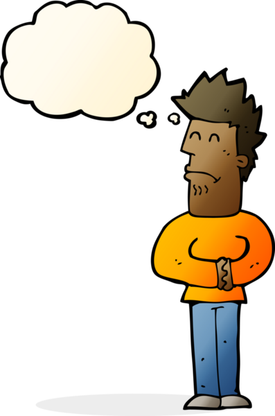 Bir insan tarafından çizilmiş düşünce baloncuğu olan sinirli bir adam.