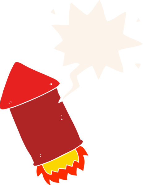 bir insan tarafından çizilmiş retro tarzı konuşma baloncuklu çizgi film roketi