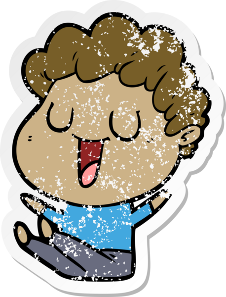 Bir insan tarafından çizilmiş gülen bir karikatürcünün sıkıntılı çıkartması.