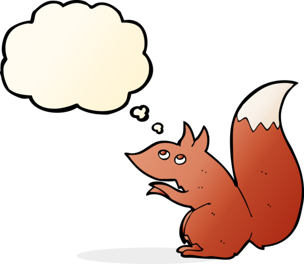 Bir insan tarafından çizilmiş düşünce baloncuklu kırmızı sincap.