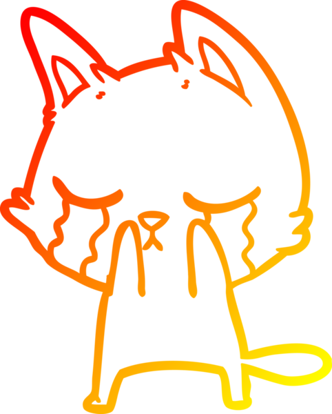 Bir insan tarafından çizilen ağlayan çizgi film kedisinin sıcak çizgi çizgisi.