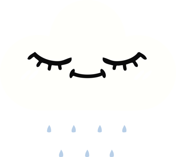 Bir insan tarafından çizilmiş bir yağmur bulutunun düz renkli retro karikatürü