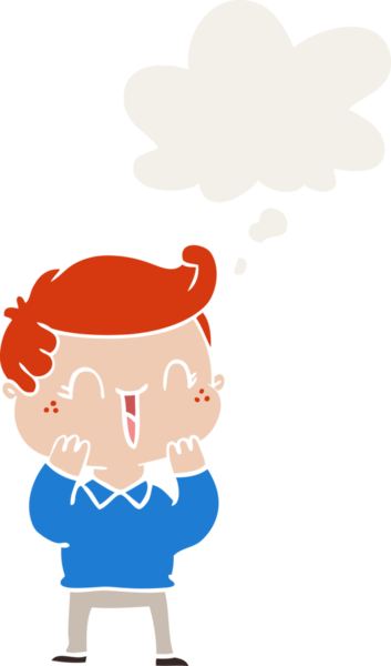 Bir insan tarafından çizilmiş düşünce baloncuğu olan komik çocuk.