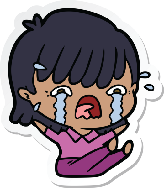 Bir insan tarafından çizilmiş ağlayan bir çizgi film kızına ait etiket.