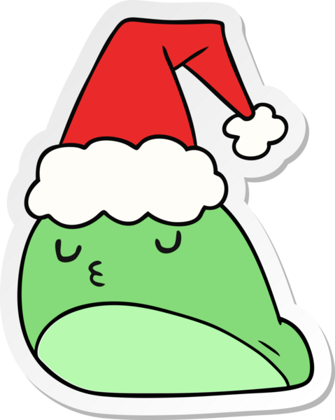 Bir insan tarafından çizilmiş kawaii sümüklü böceğinin Noel çıkartması.