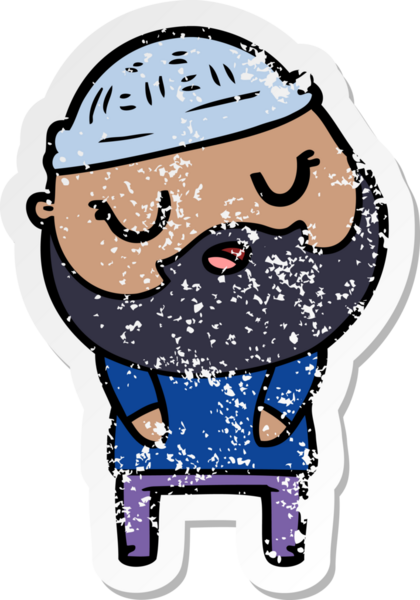 Bir insan tarafından çizilmiş sakallı bir çizgi film karakterinin sıkıntılı çıkartması.