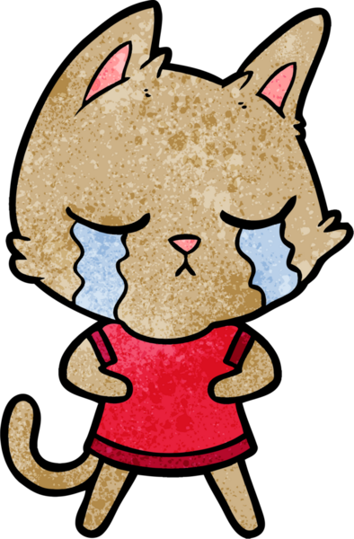 Bir insan tarafından çizilmiş ağlayan çizgi film kedisi.