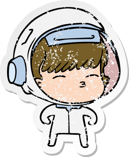 Bir insan tarafından çizilmiş garip bir astronotun sıkıntılı çıkartması.