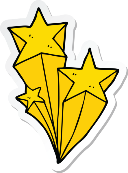 Bir insan tarafından çizilmiş yıldız kayan bir çizgi film çıkartması.