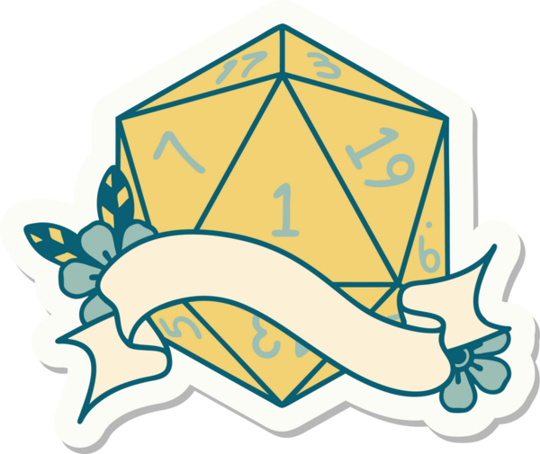 Bir insan tarafından çizilmiş doğal bir d20 zar etiketi.