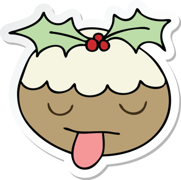 Bir insan tarafından çizilmiş tuhaf bir Noel pudinginin çıkartması.