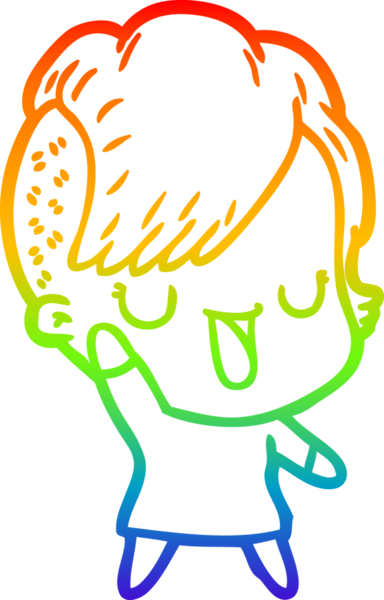 Gökkuşağı gradyan çizimi. Hipster saç kesimi bir insan tarafından çizilmiş şirin bir çizgi film kızı.