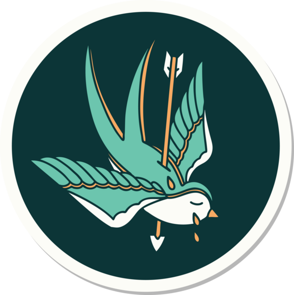 Bir insanın çizdiği okla delinmiş bir kırlangıç dövmesi.