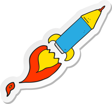 Bir insan tarafından çizilmiş bir roketin çıkartması.