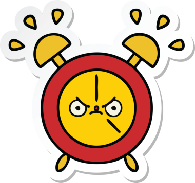 Bir insan tarafından çizilmiş şirin bir çizgi film çalar saatinin çıkartması.