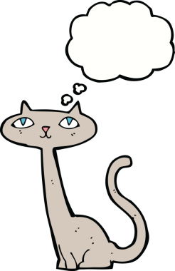 Bir insan tarafından çizilmiş düşünce kabarcığı olan çizgi film kedisi.