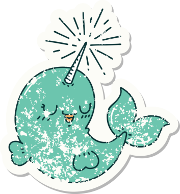 Dövme stili eski bir çıkartma Bir insan tarafından çizilmiş mutlu deniz gergedanı