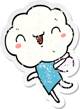 Bir insan tarafından çizilmiş şirin bir karikatür bulutu kafalı yaratığın sıkıntılı çıkartması.